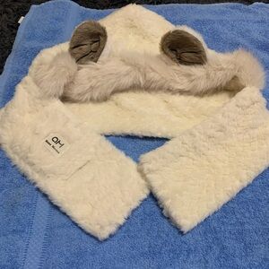 Cream Faux Fur Scarf with Hood